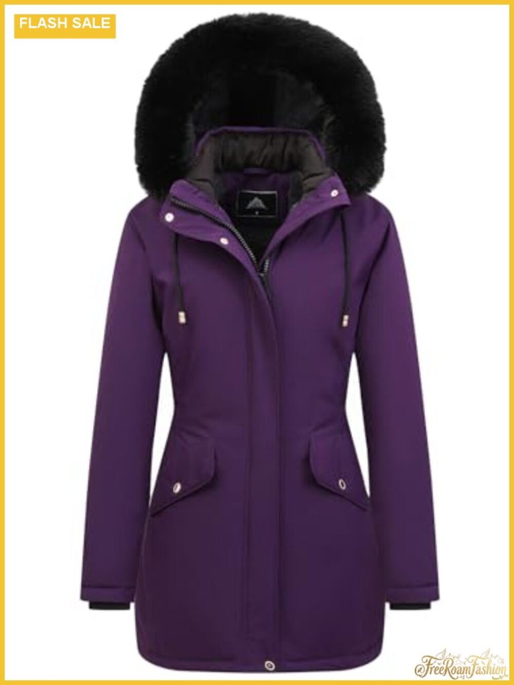 Women's Long Winter Down Puffer Coat Fleece Lined Faux Fur Hood Belted